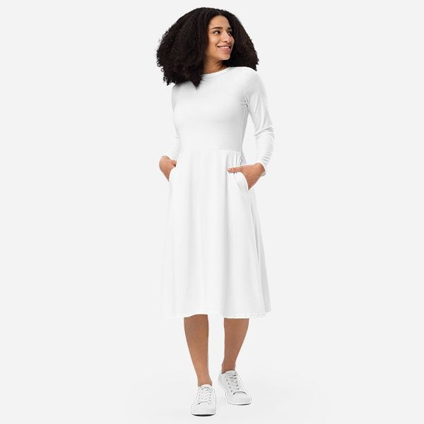 All-Over Print Long Sleeve Midi Dress