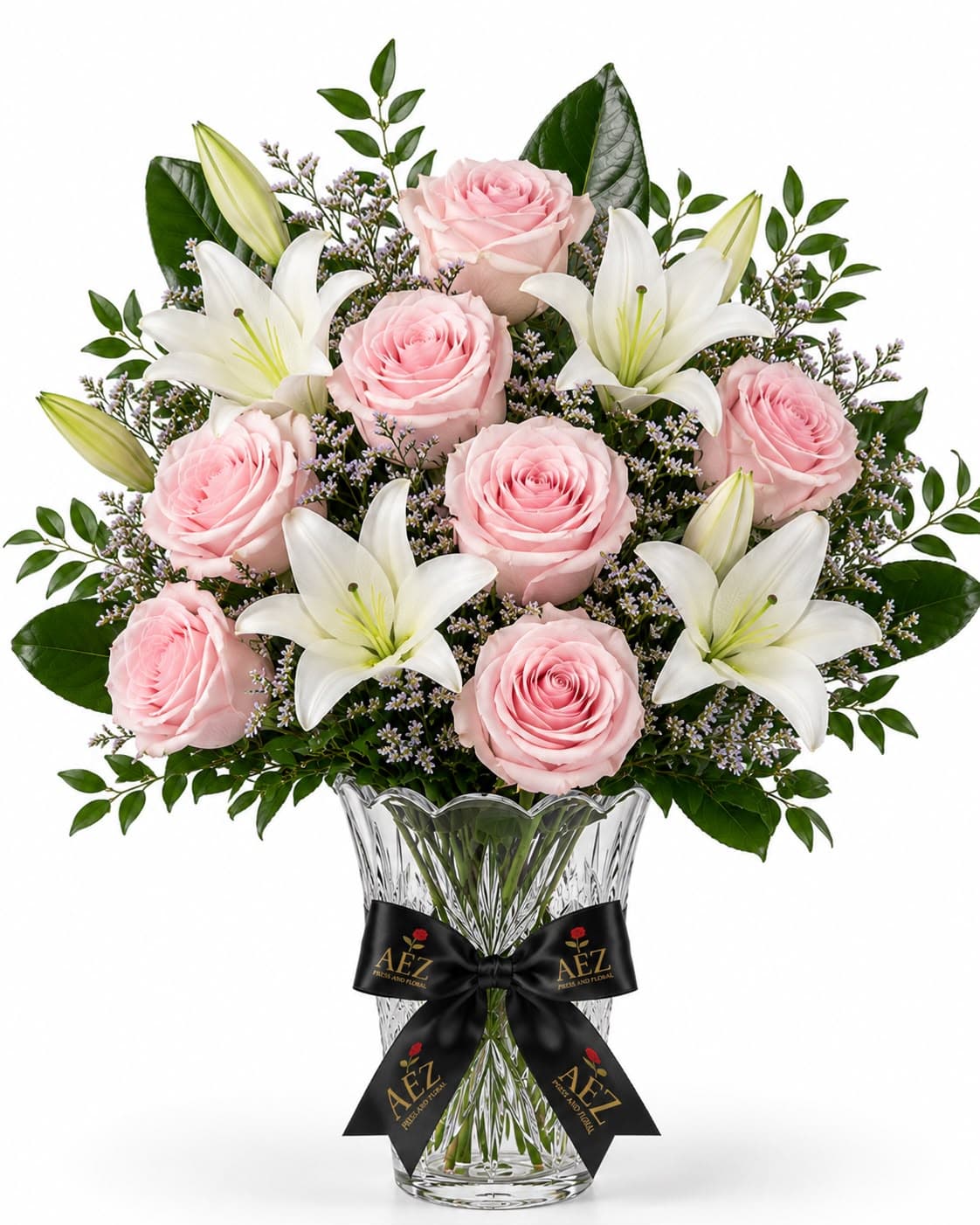 Blushing Angel Lily & Rose Vase