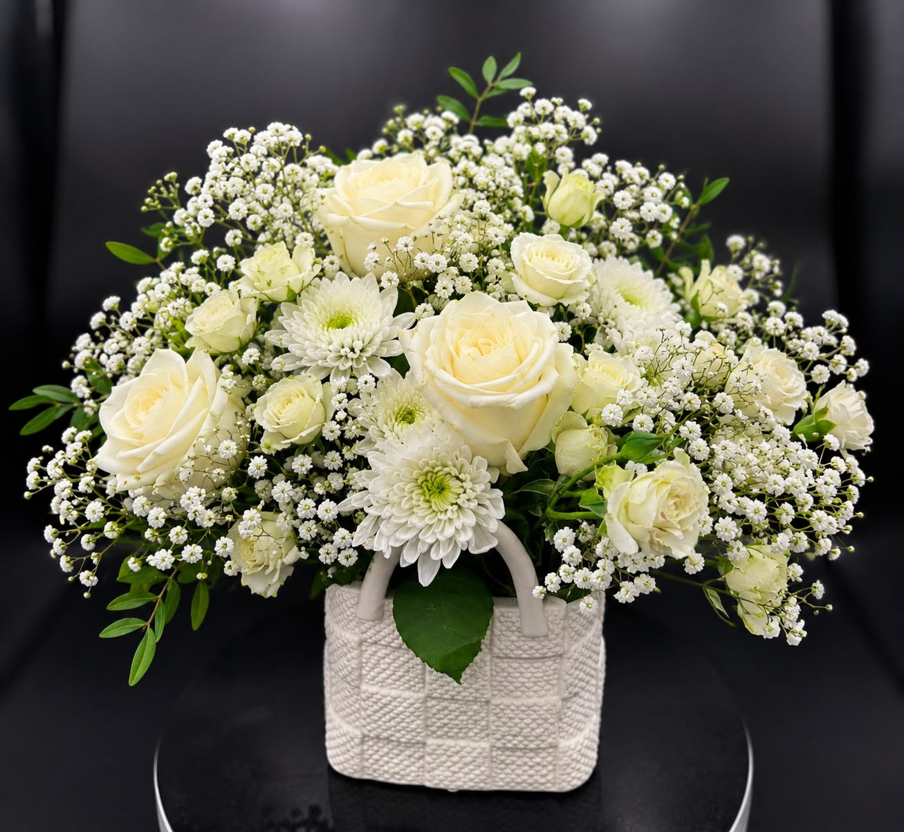 Ivory garden basket for a bridal shower